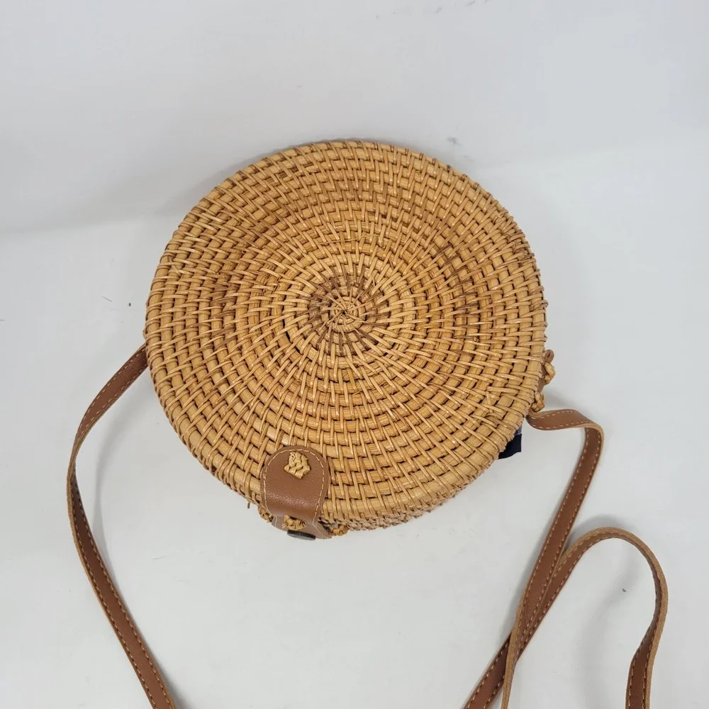 Natural NEO Handwoven Round Rattan‎ Bag Shoulder Straps Handmade Vietnam